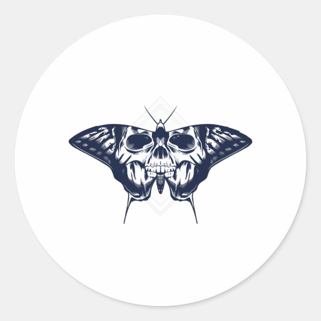 Butterfly skull classic round sticker (Front)