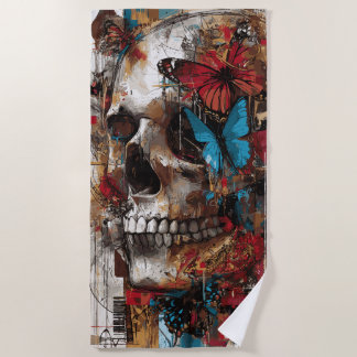 Butterfly Skull Collage Artwork Beach Towel
