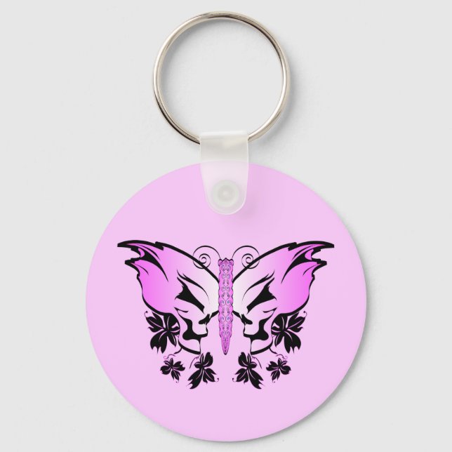 Butterfly Skull Pink Keychain (Front)