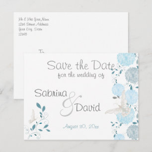 Butterfly Sky Blue Chrysanthemum Save the Date Announcement Postcard