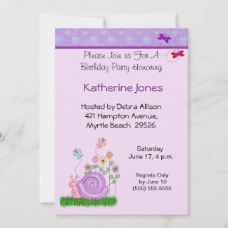 Butterfly & Snail  Birthday Invitation