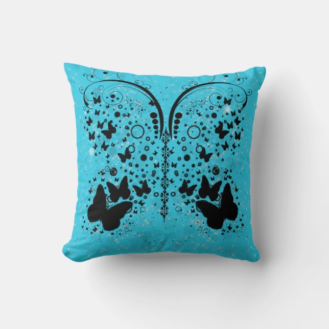Butterfly Sparkles AQUA BLUE Pillow (Front)