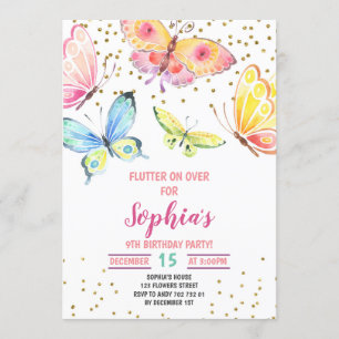 Butterfly Spring Summer Girl Birthday Invitation