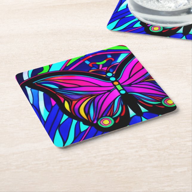 Butterfly Square Paper Coaster (Angled)