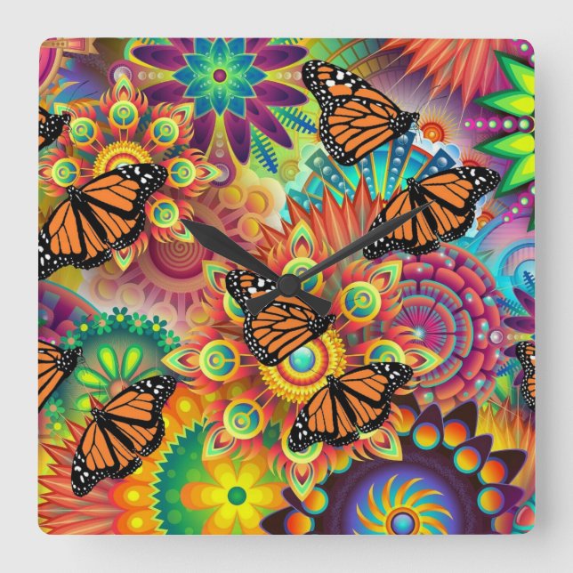Butterfly Square Wall Clock (Front)