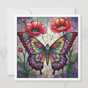 Butterfly stained glass design poppy flower card