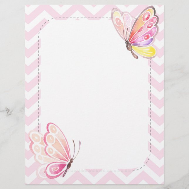 Butterfly Stationery Pink Letter Paper (Front)