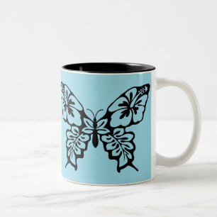 Butterfly Stencil on Blue Two-Tone Coffee Mug