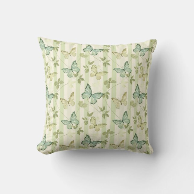 Butterfly Stripes Green Home Decor  Throw Pillow (Front)