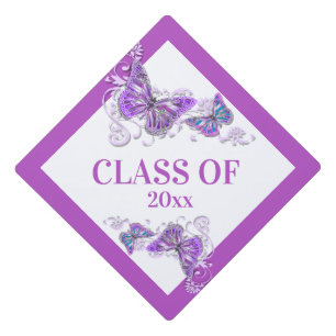 Butterfly summer pink purple class of elegant graduation cap topper