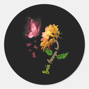 Butterfly Sunflower Brain Aneurysm Awareness 1 Classic Round Sticker