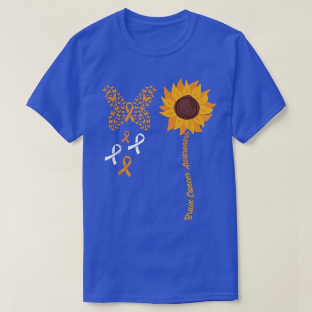 Butterfly Sunflower Brain Cancer Awareness Chemo W T-Shirt (Design Front)