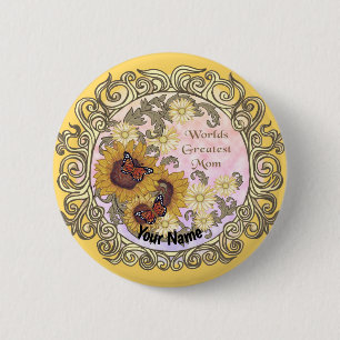 Butterfly Sunflower custom Mom  2 Inch Round Button