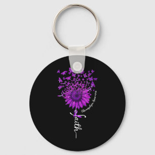 Butterfly Sunflower Fibromyalgia Awareness 1  Keychain