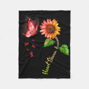 Butterfly Sunflower Heart Disease Awareness  Fleece Blanket