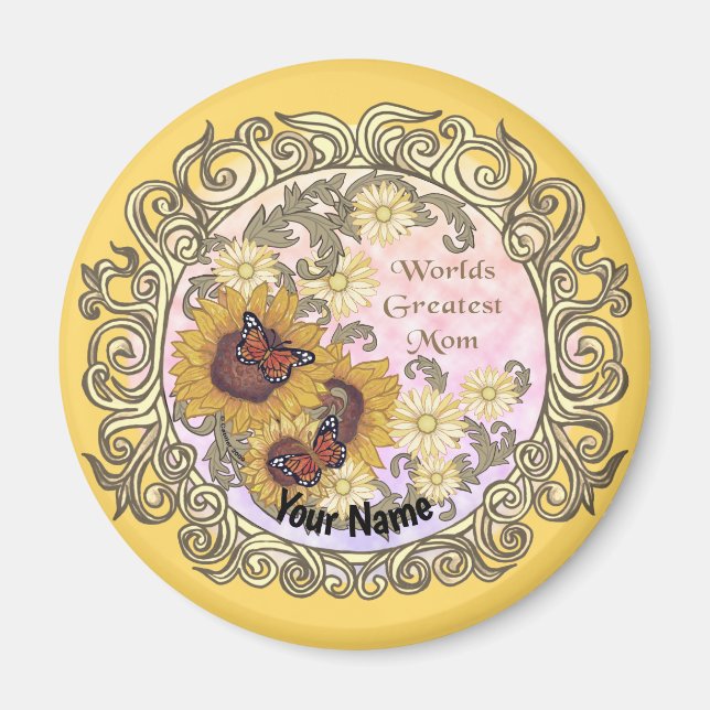Butterfly Sunflower Mom custom name Magnet (Front)