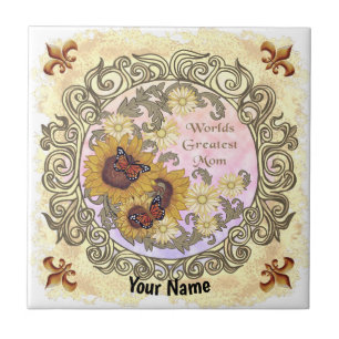 Butterfly Sunflower Mom  Tile