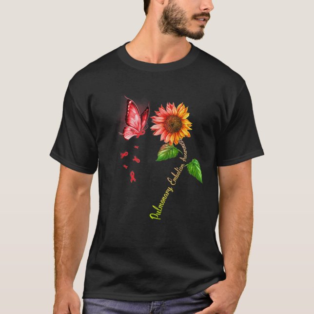 Butterfly Sunflower Pulmonary Embolism Awareness T T-Shirt (Front)