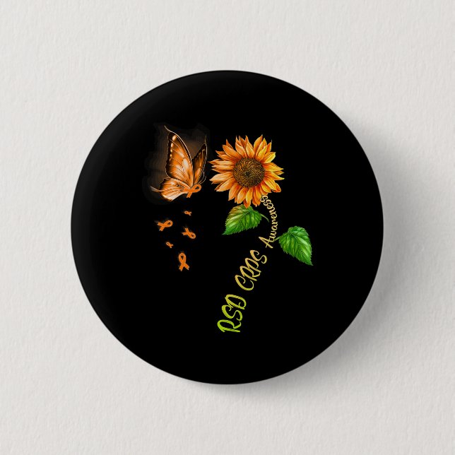 Butterfly Sunflower Rsd Crps Awareness  2 Inch Round Button (Front)