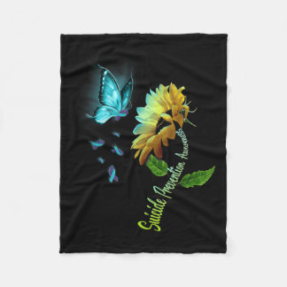 Butterfly Sunflower Suicide Prevention Awareness  Fleece Blanket