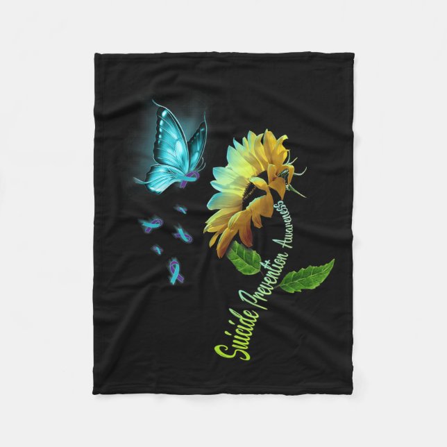 Butterfly Sunflower Suicide Prevention Awareness  Fleece Blanket (Front)