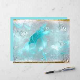 Butterfly Sunflower Teal Silver Vintage Antique