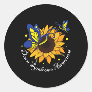 Butterfly Sunflower World Down Syndrome Awareness  Classic Round Sticker
