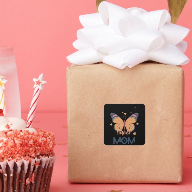 Butterfly Super MOM  Square Sticker (Party)