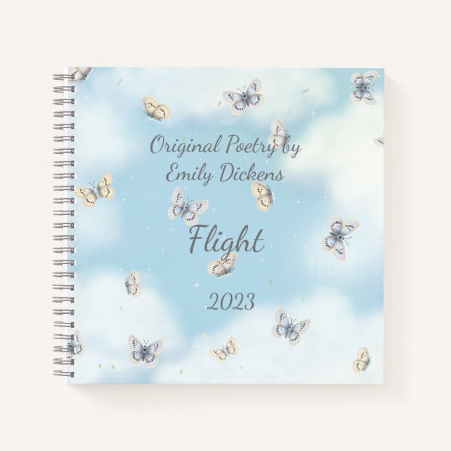 Butterfly Swarm in Dreamy Blue Sky Personalized Notebook (Front)