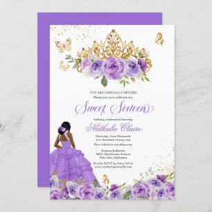 Butterfly Sweet 16 + Purple Watercolor Flowers Invitation