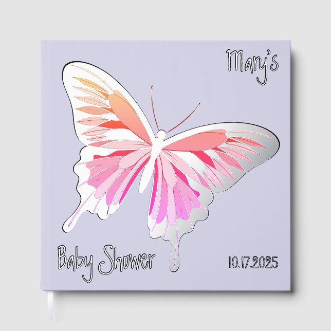 Butterfly Sweet Palette Baby Shower Silver Foil  Guest Book (Front)