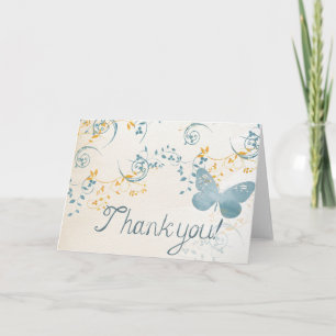 Butterfly & Swirl Pattern Blue Gold Thank You