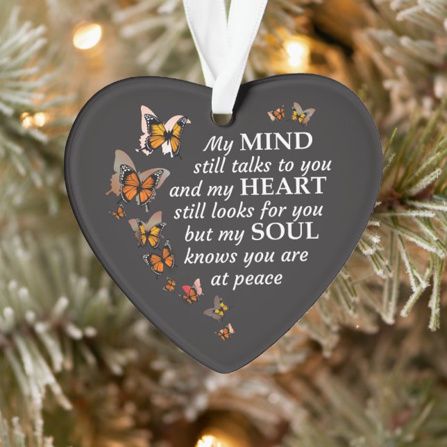 Butterfly Sympathy Keepsake Heart Acrylic Ornament (Tree)