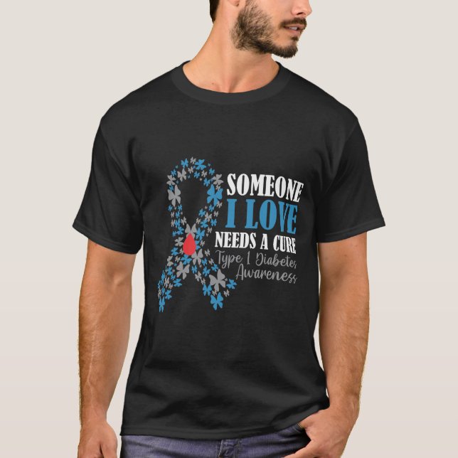 Butterfly T1D Diabetes Awareness Diabetic Support T-Shirt (Front)