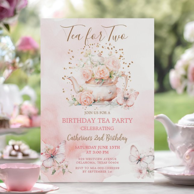 Butterfly Tea For Two Pink Tea Party Birthday  Invitation (Creator Uploaded)