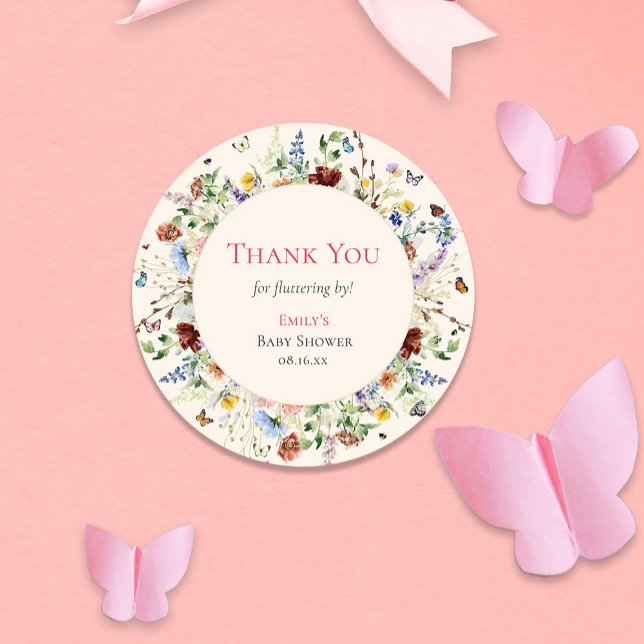 Butterfly Thank You Baby Shower Classic Round Sticker (Creator Uploaded)