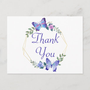 Butterfly Thank You Floral Wreath Blue Butterlies Postcard