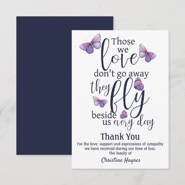 Butterfly Thank You Funeral Sympathy Card (Front/Back)