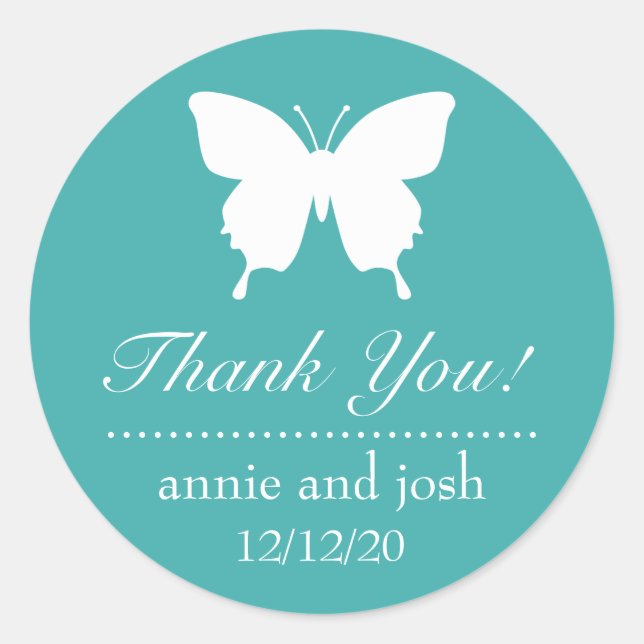 Butterfly Thank You Labels (Aqua) (Front)