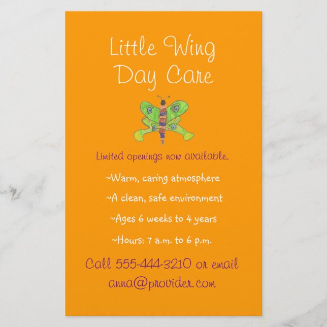Butterfly theme child care flyer (Front)