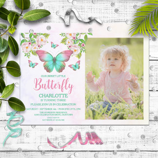 Butterfly Theme Girl's Birthday Party Invitation
