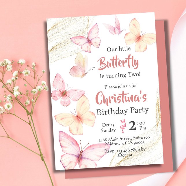 Butterfly themed cute bliss 2nd birthday  invitation (Creator Uploaded)