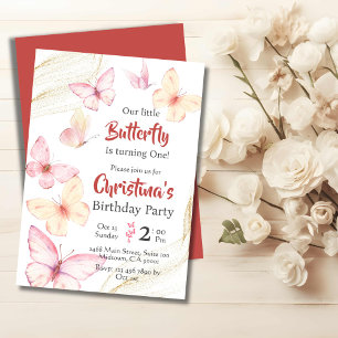 Butterfly themed cute bliss modern 1st birthday  invitation