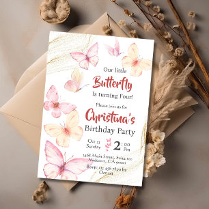 Butterfly themed cute bliss modern 4th birthday   invitation