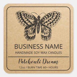 Butterfly Themed Kraft Paper Soy Candle Labels