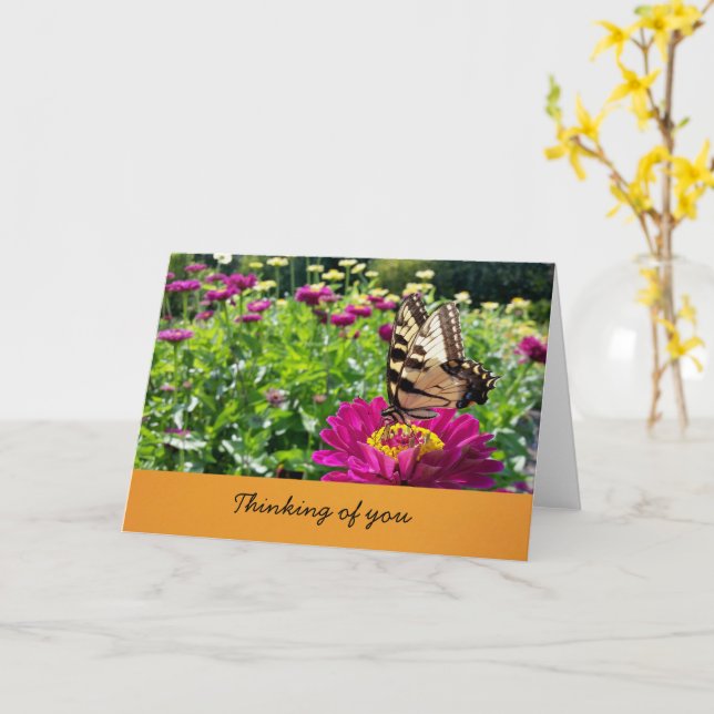 Butterfly- Thinking of You (blank inside) Card (Yellow Flower)