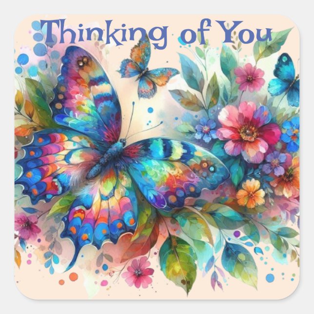 Butterfly Thinking of You Personalized  Square Sticker (Front)