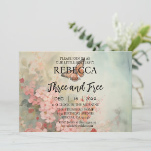 Butterfly Three and Free Birthday Invitations