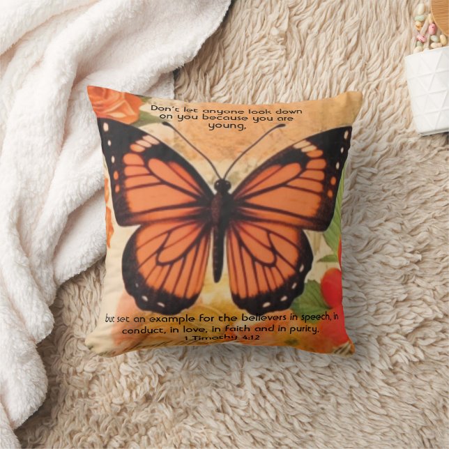 Butterfly Throw Pillow 1 Timothy 4:12 (Blanket)