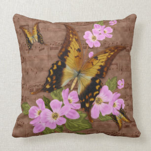 butterfly throw pillow in brown, with the waltz